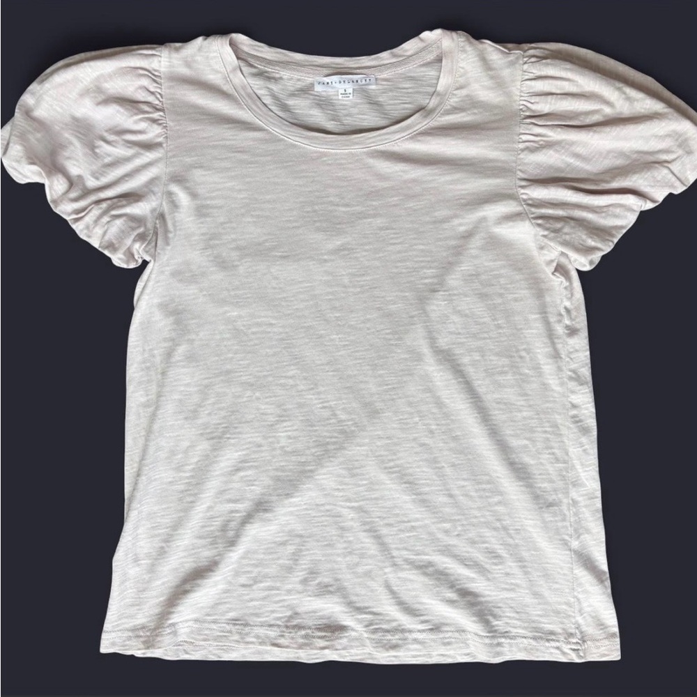 NWOT Jane + Delancey Basic Puff Sleeve T Shirt Light Beige Small Casual Everyday